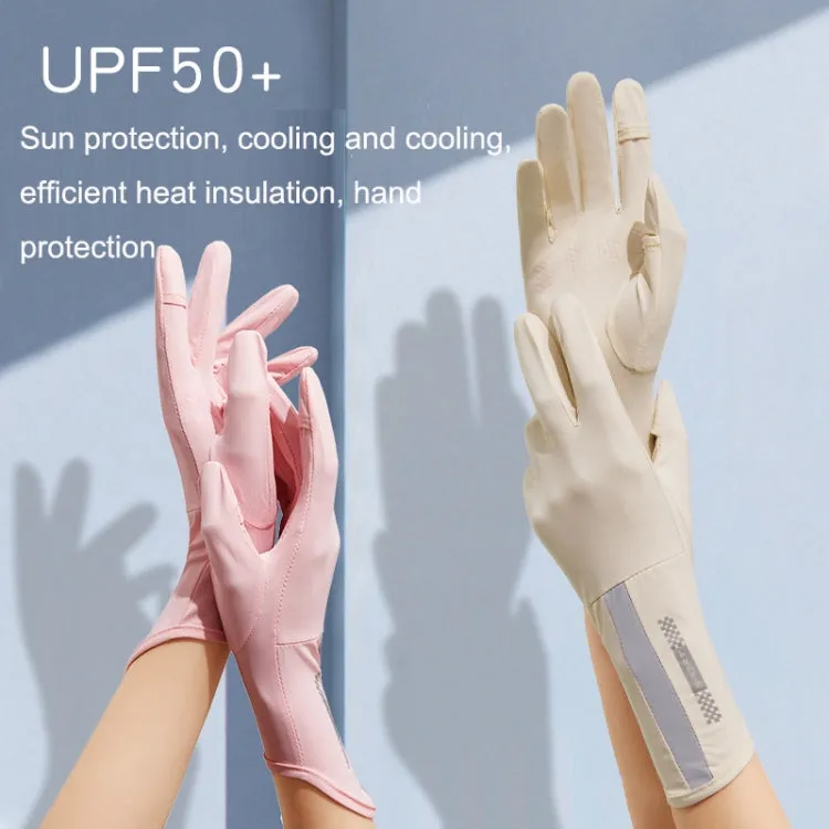 1 Pair XC-14 Riding Driving Sunscreen Anti-UV Fingerless Ice Silk Gloves, Style: Line (Pink)