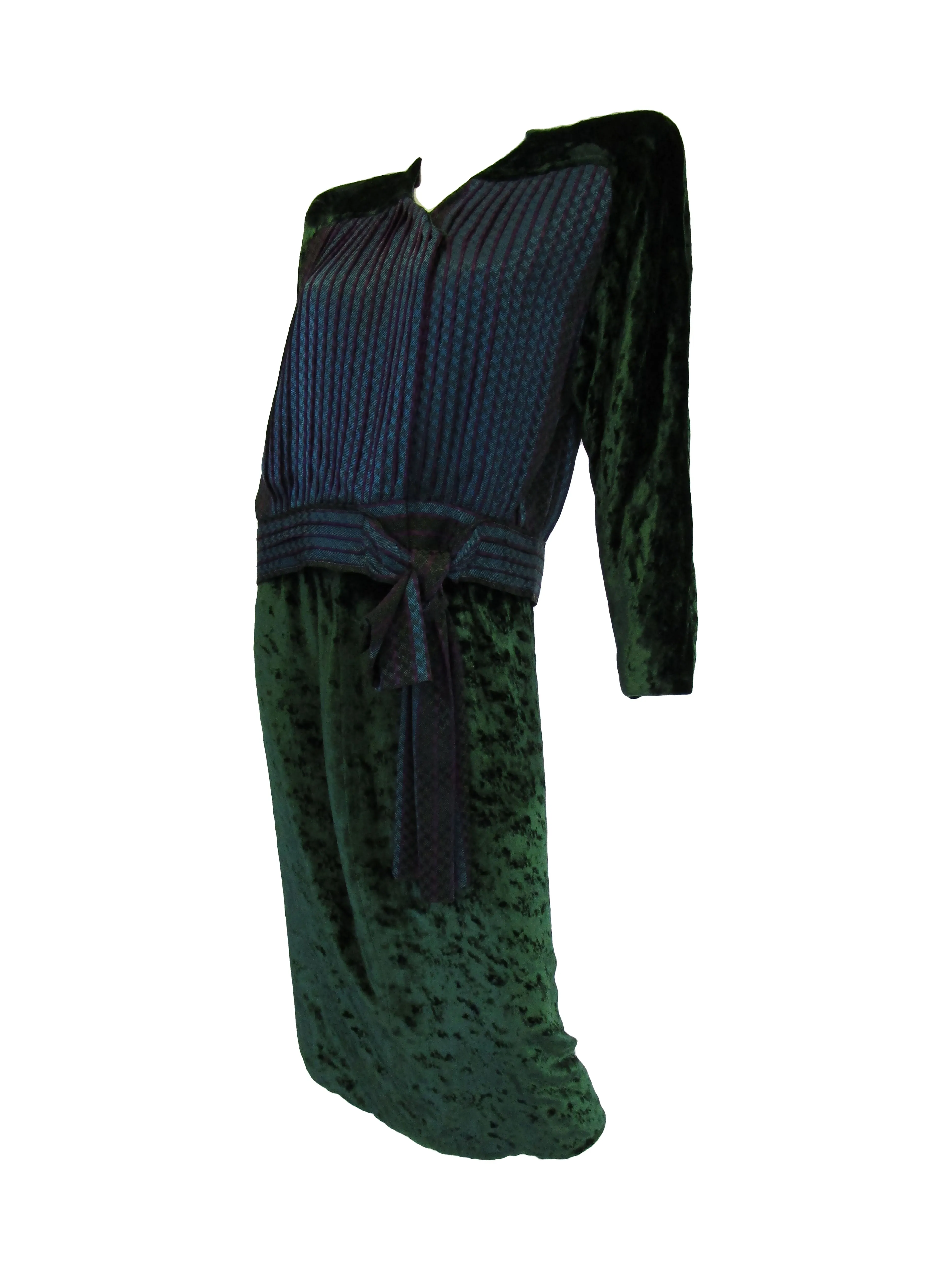 1980s  Green Velvet and Houndstoothe Silk Ensemble