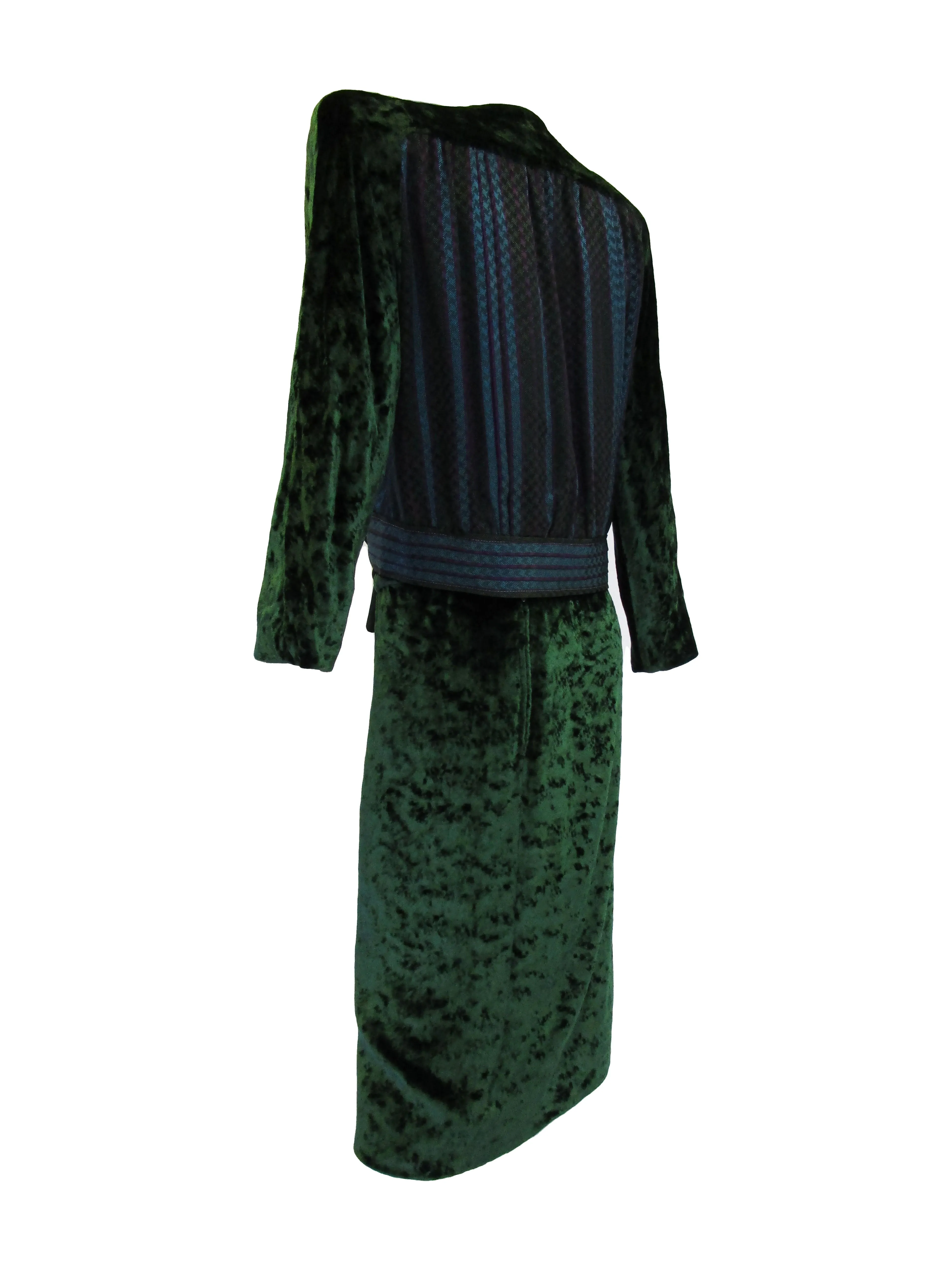 1980s  Green Velvet and Houndstoothe Silk Ensemble