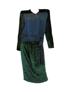 1980s  Green Velvet and Houndstoothe Silk Ensemble