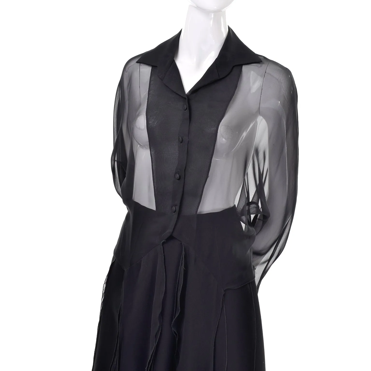 1990s Alberto Makali Vintage Sheer Black 2Pc Evening Dress