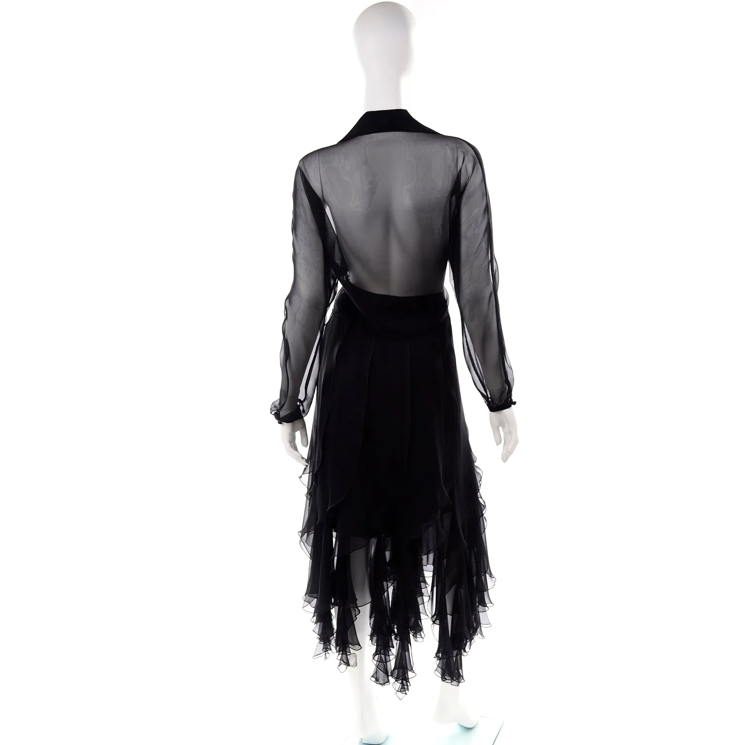 1990s Alberto Makali Vintage Sheer Black 2Pc Evening Dress