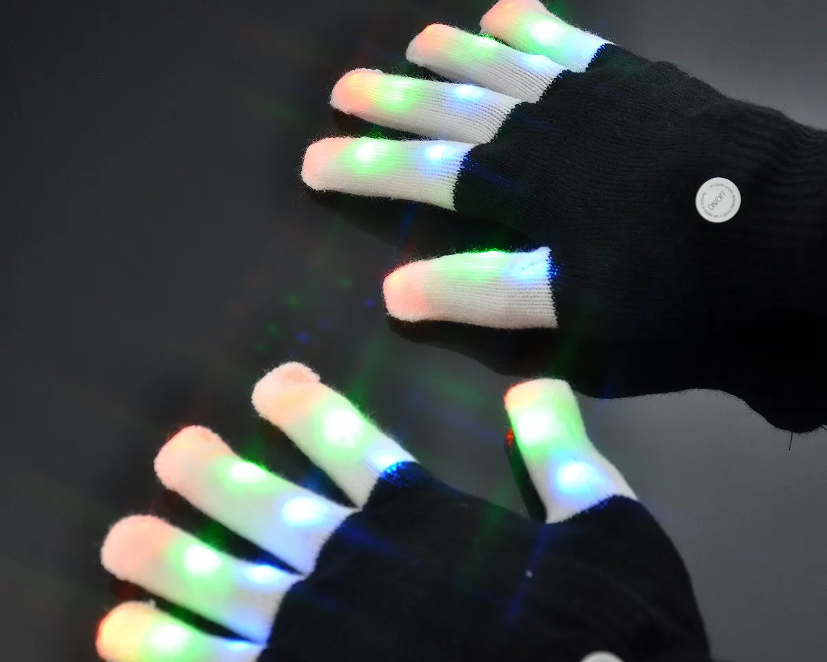 2 Pcs 6 Modes LED Flashing Finger Lighting Gloves - Black