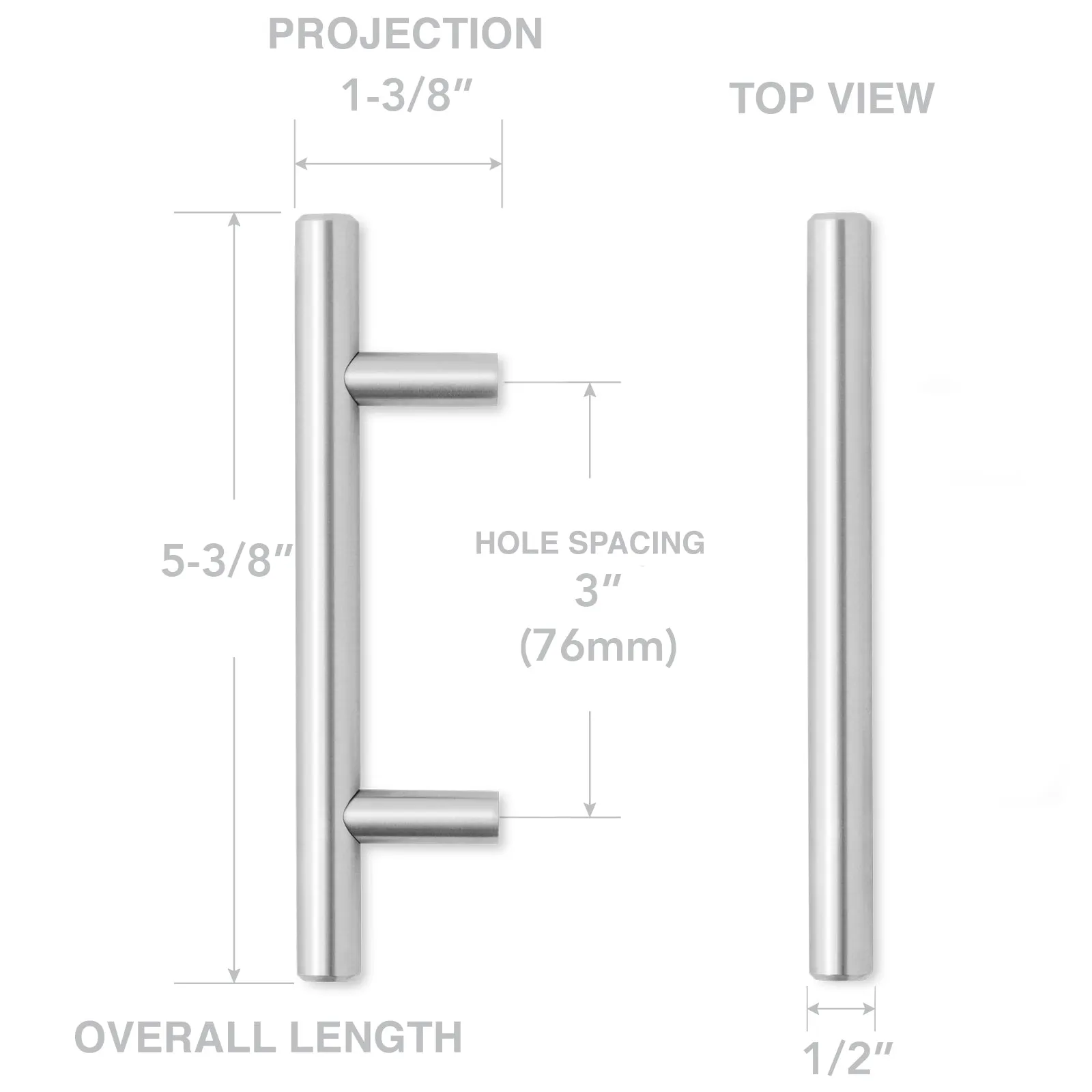 25 Pack Euro Cabinet Handle 3" Hole Centers, 5-3/8" Overall- Cauldham