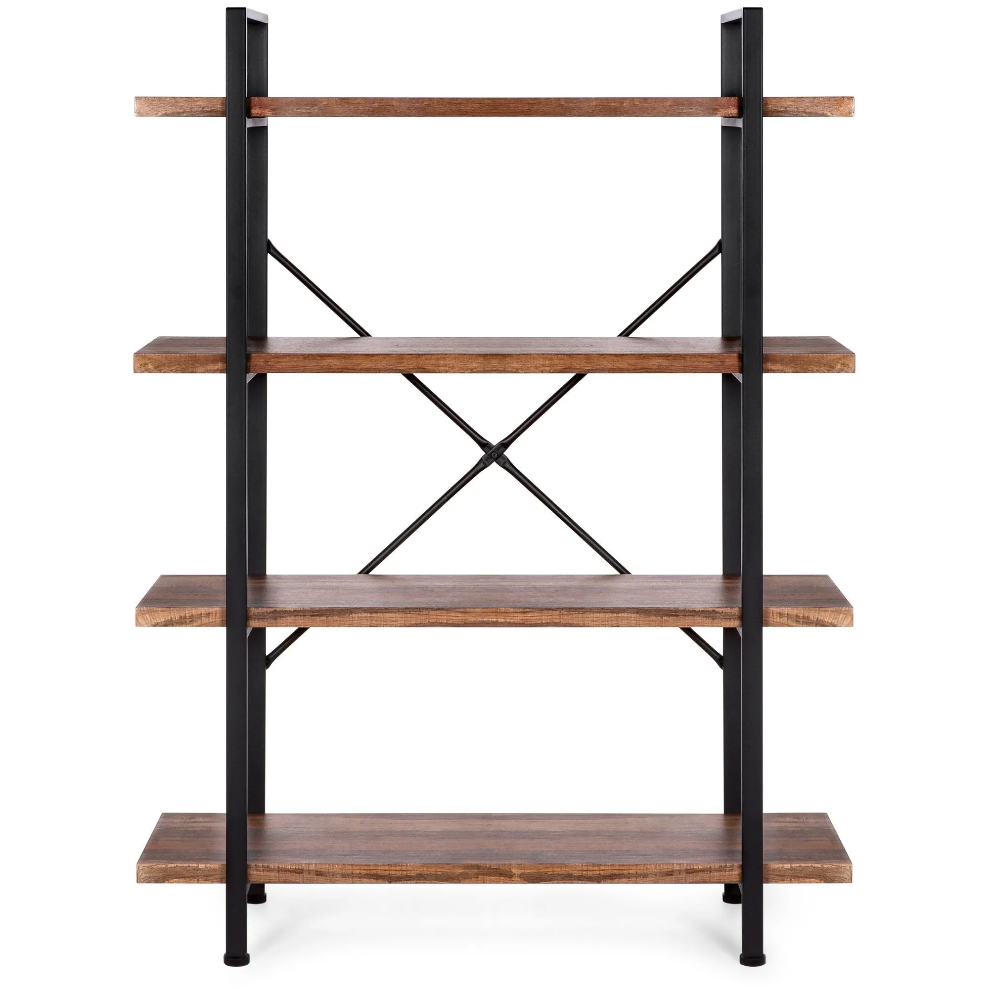 4-Shelf Industrial Open Bookshelf Furniture w/ Wood Shelves, Metal Frame