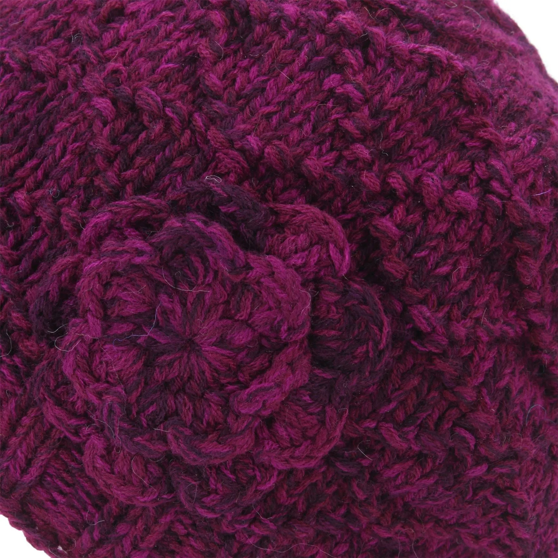 Acrylic Knit Flower Beanie Hat - Purple