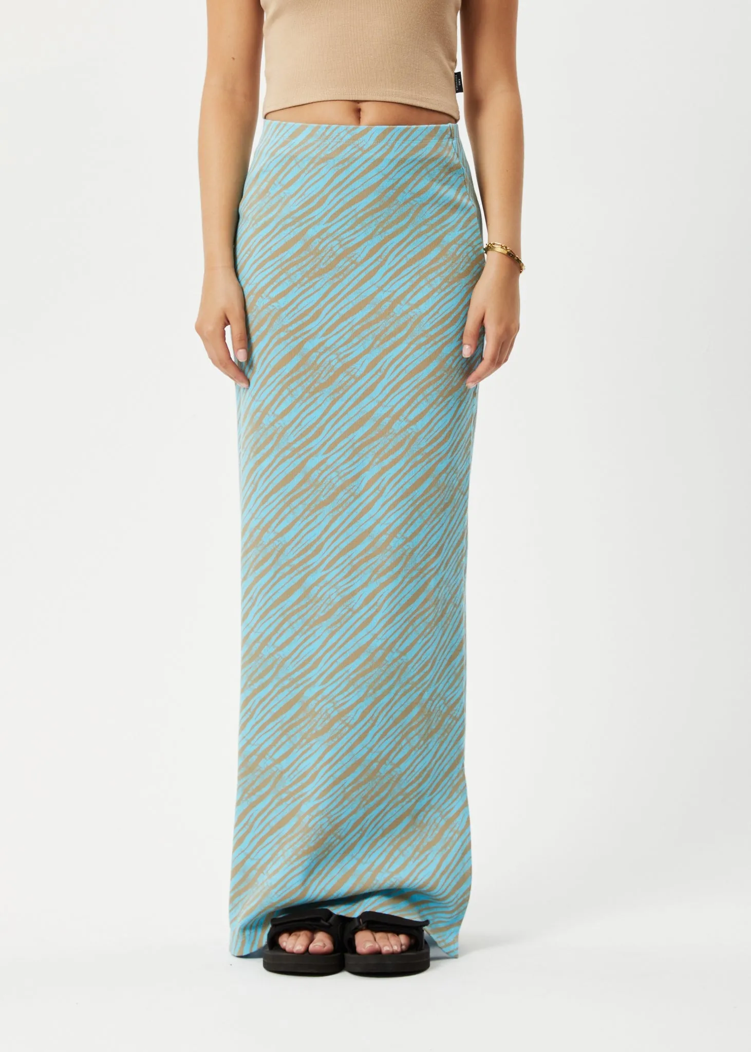 Afends Womens Adi - Recycled Ribbed Maxi Skirt - Blue Stripe