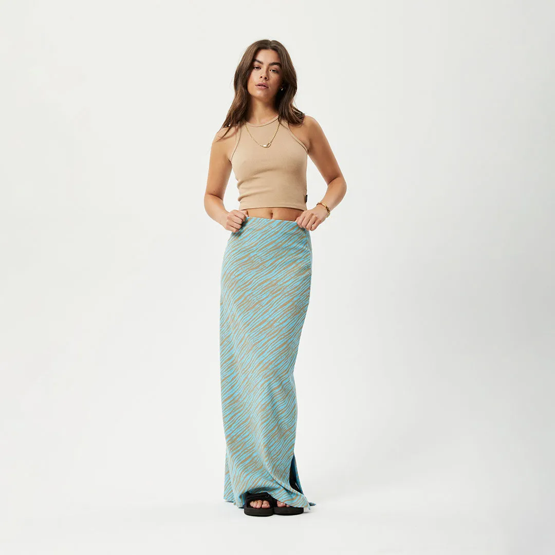 Afends Womens Adi - Recycled Ribbed Maxi Skirt - Blue Stripe