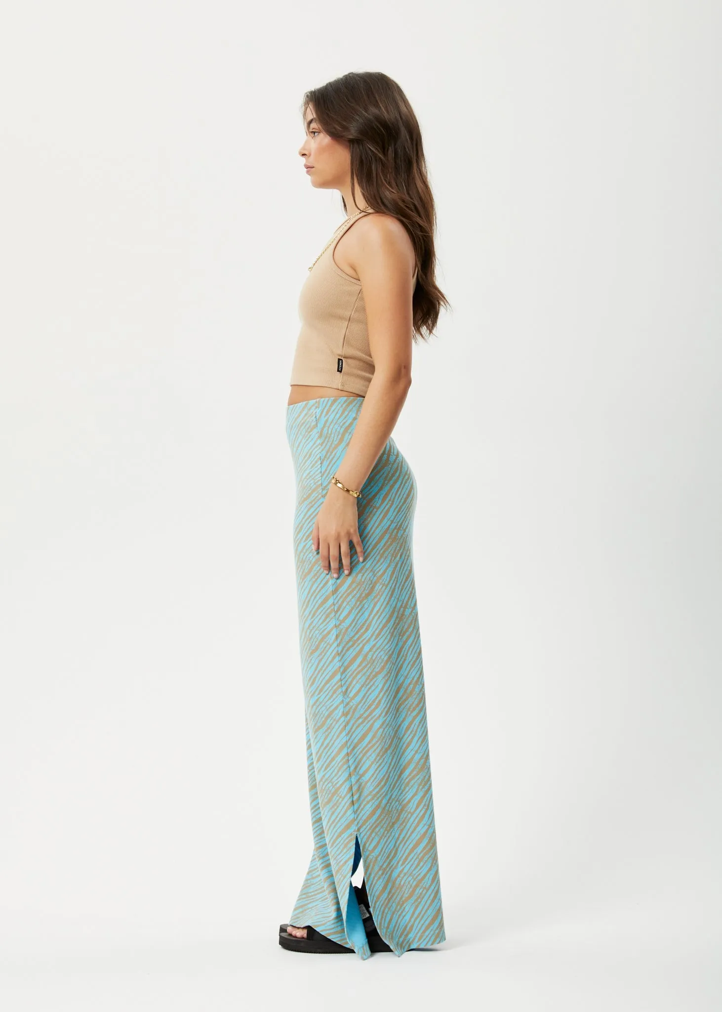 Afends Womens Adi - Recycled Ribbed Maxi Skirt - Blue Stripe