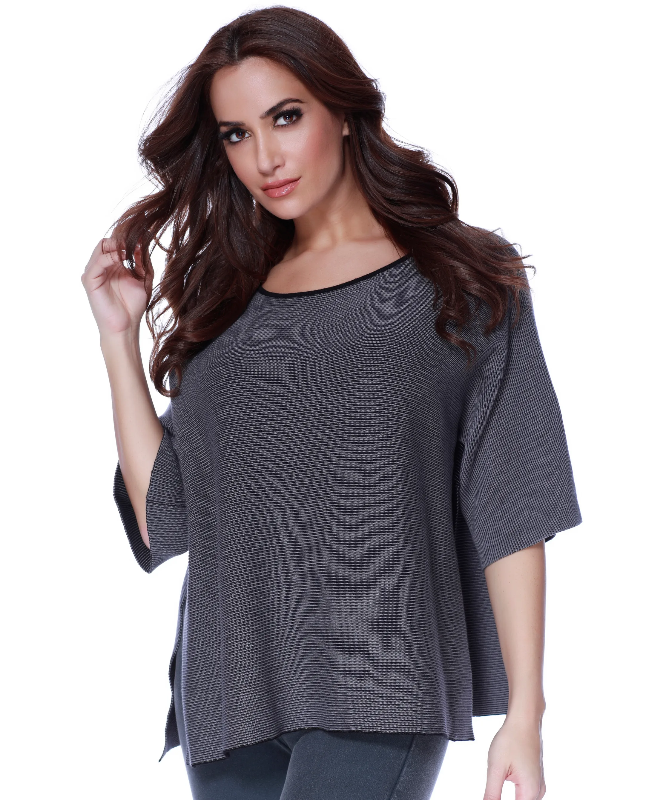 Angel Apparel 2-Tone High Slit Sweater Poncho