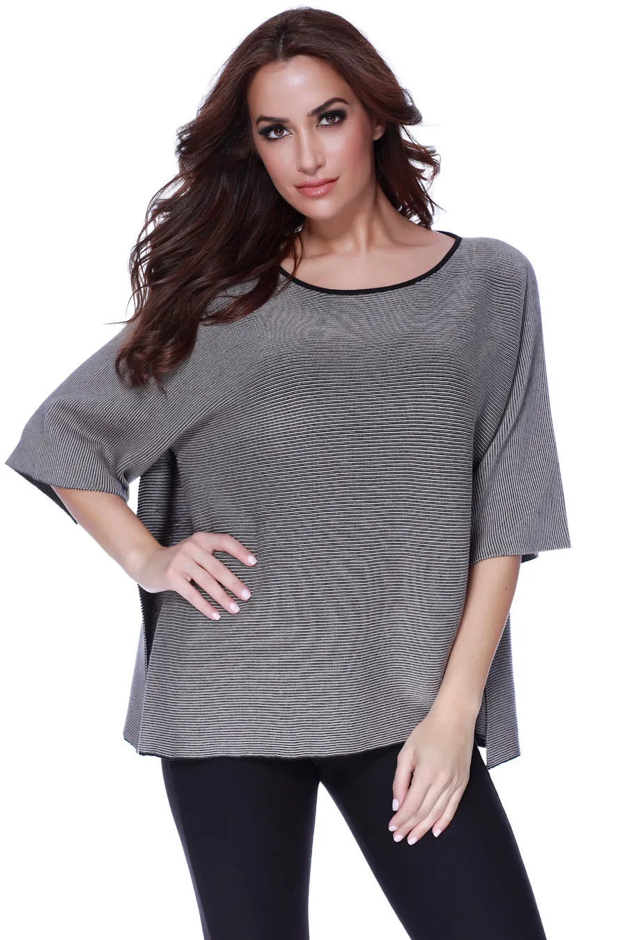 Angel Apparel 2-Tone High Slit Sweater Poncho