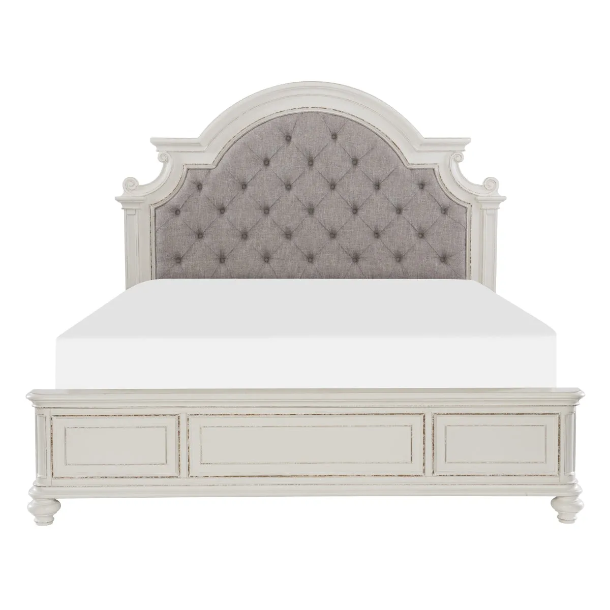 Antique White Queen Bed with Button-Tufted Headboard