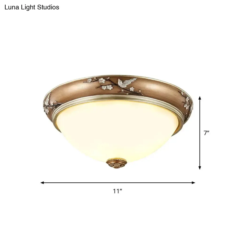 Antiqued Dome Crystal Flush Mount Ceiling Lights - Wide 2/3-Head Lighting Fixture in Brown - 11"/15"/19" Width