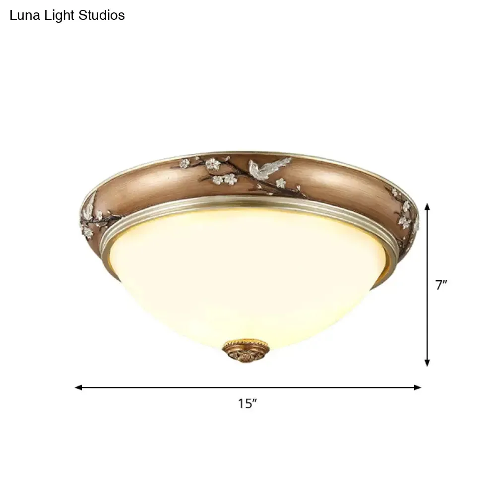 Antiqued Dome Crystal Flush Mount Ceiling Lights - Wide 2/3-Head Lighting Fixture in Brown - 11"/15"/19" Width