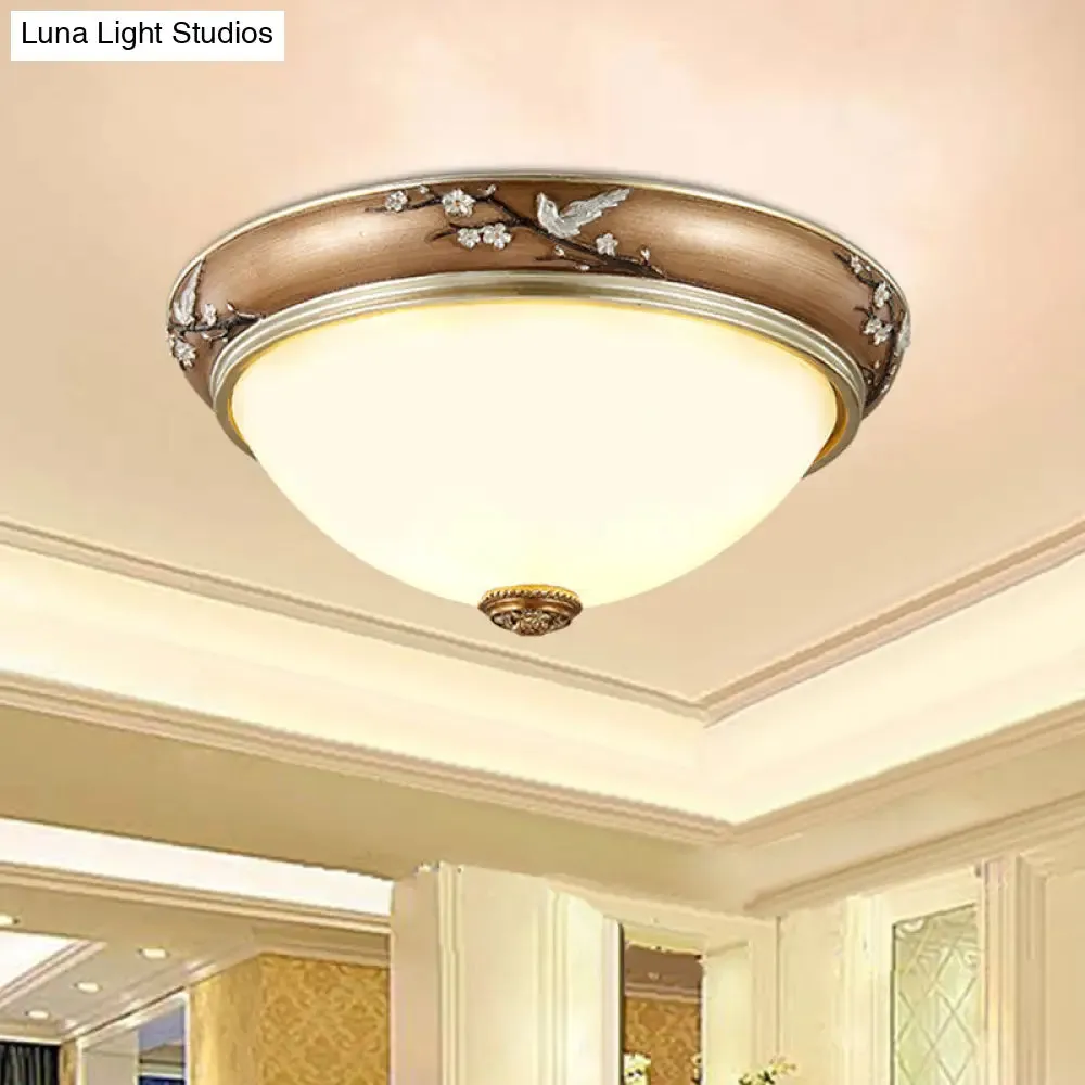 Antiqued Dome Crystal Flush Mount Ceiling Lights - Wide 2/3-Head Lighting Fixture in Brown - 11"/15"/19" Width