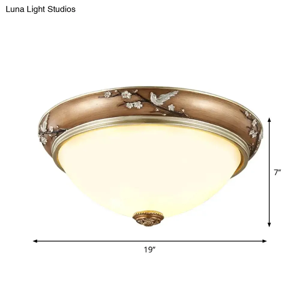 Antiqued Dome Crystal Flush Mount Ceiling Lights - Wide 2/3-Head Lighting Fixture in Brown - 11"/15"/19" Width