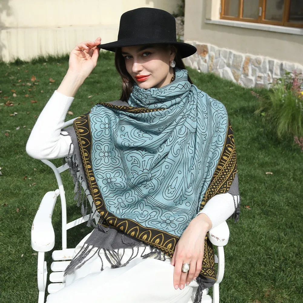 Anyyou 100% Pure Merino Wool Sky Blue Poncho Winter Large Scarf Pashmina Shawl Bandana Neck Wrap For Women