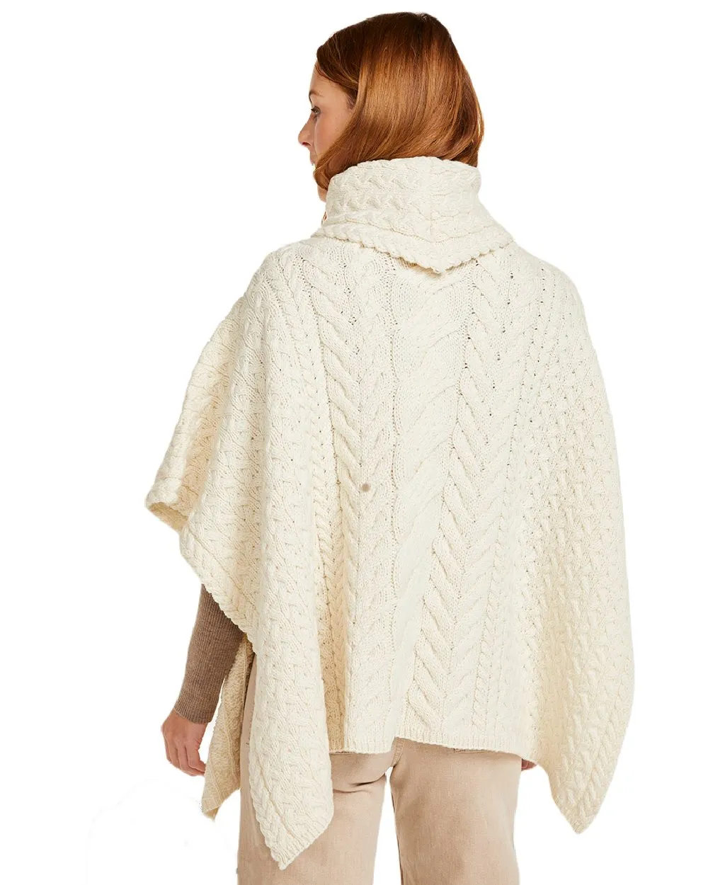 Aran Merino Wool Cowl Neck Poncho