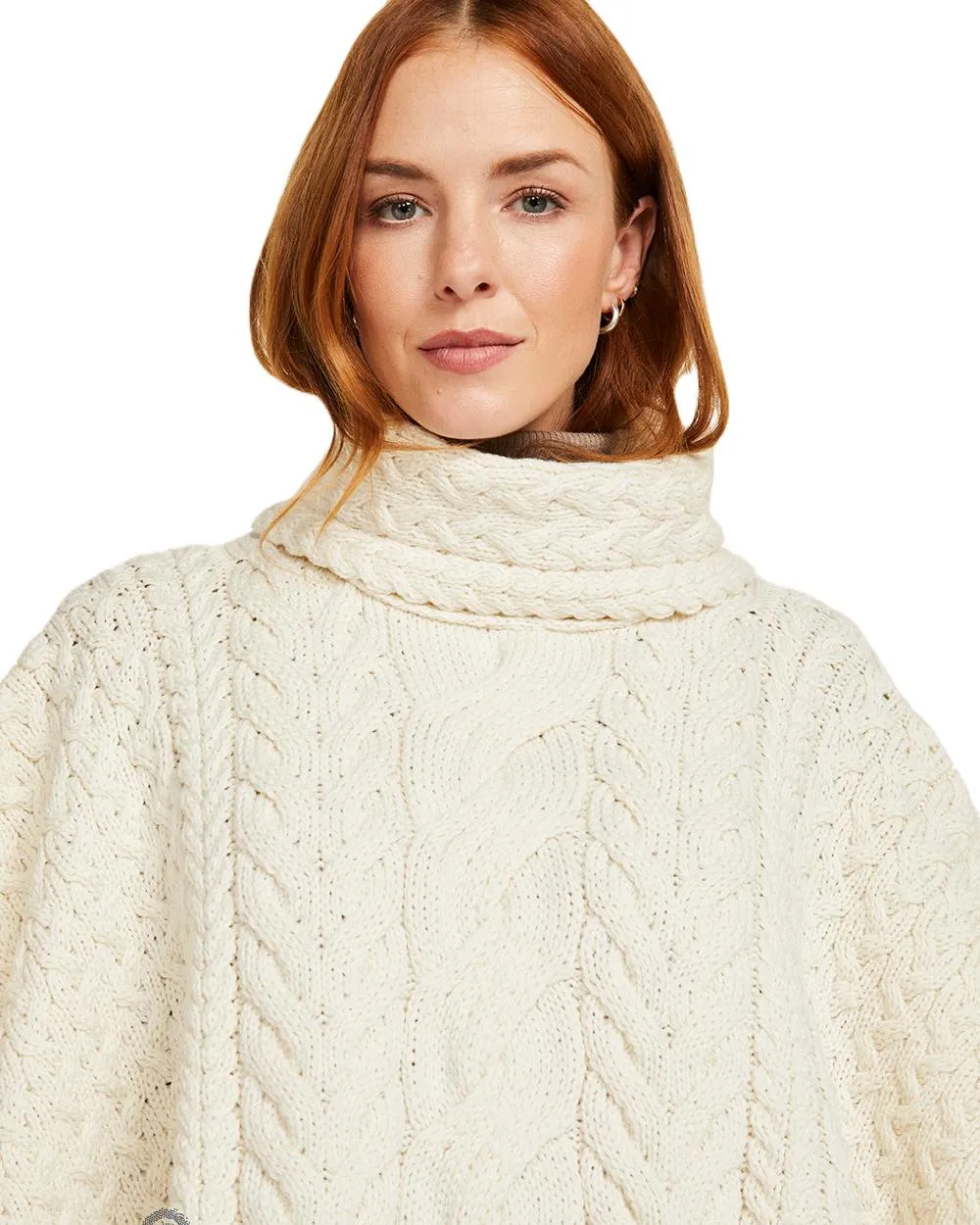 Aran Merino Wool Cowl Neck Poncho