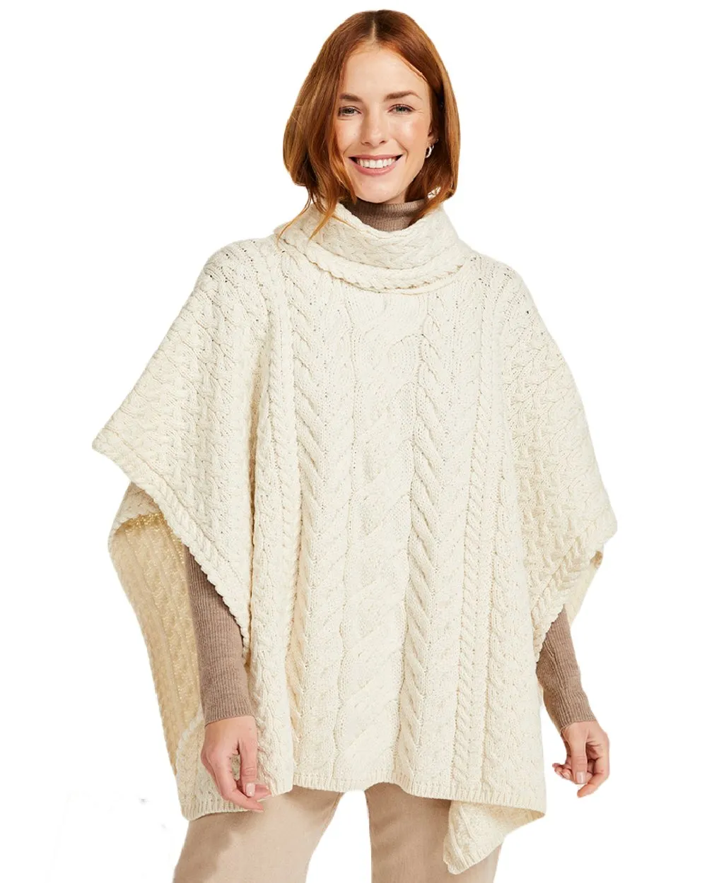 Aran Merino Wool Cowl Neck Poncho