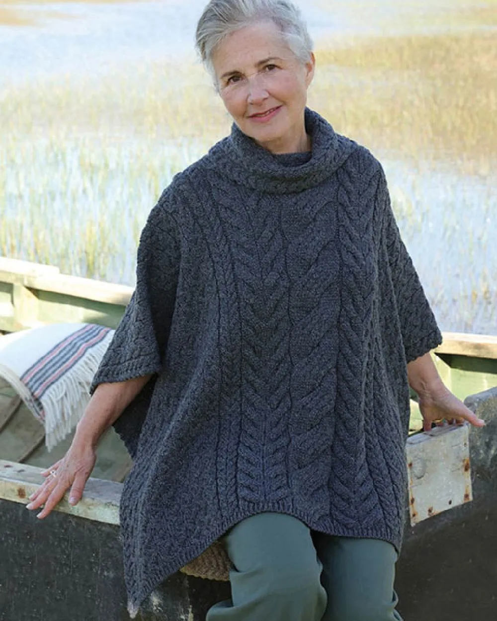 Aran Merino Wool Cowl Neck Poncho