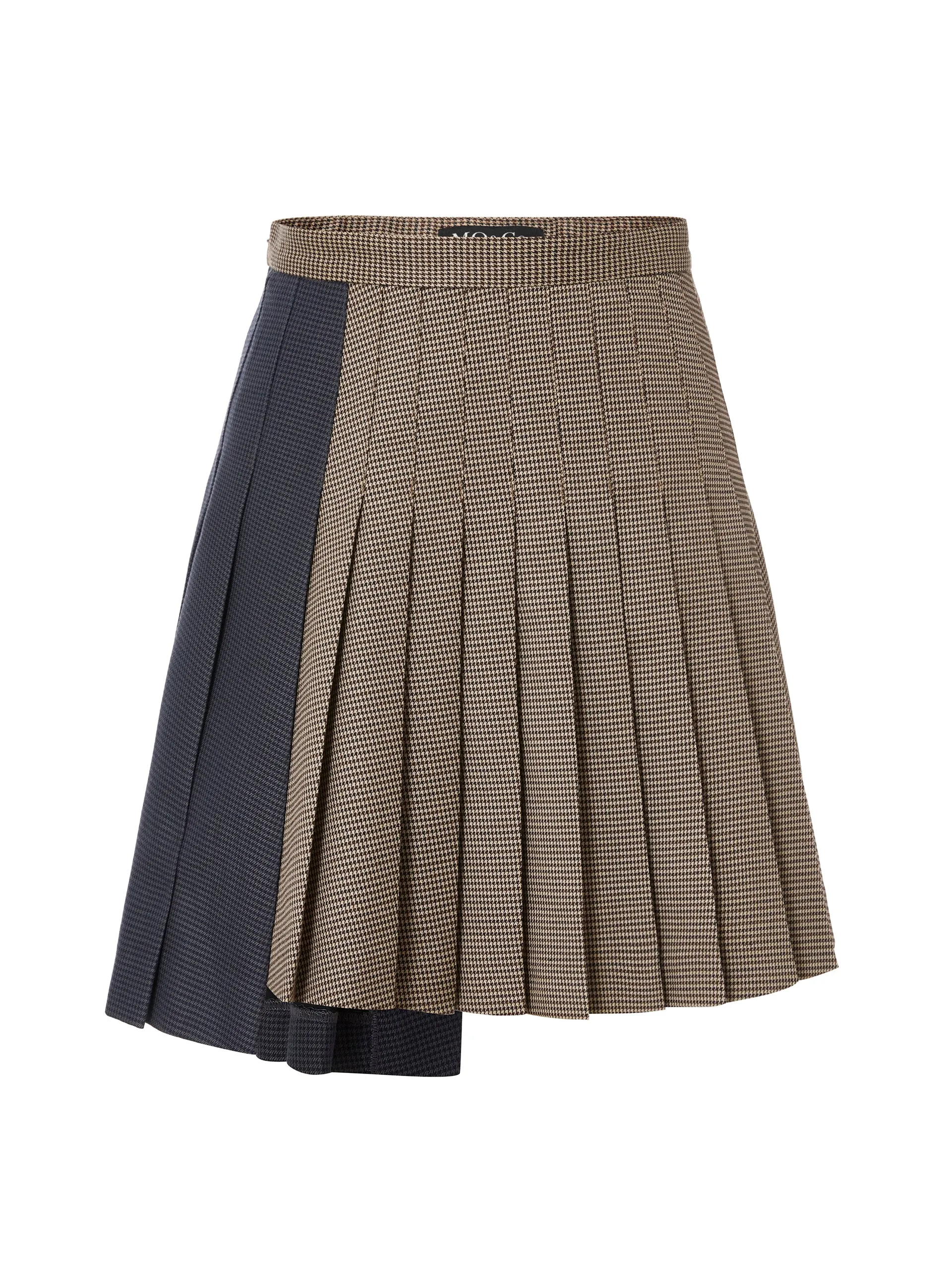 Asymmetric Houndstooth Pleated Skirt