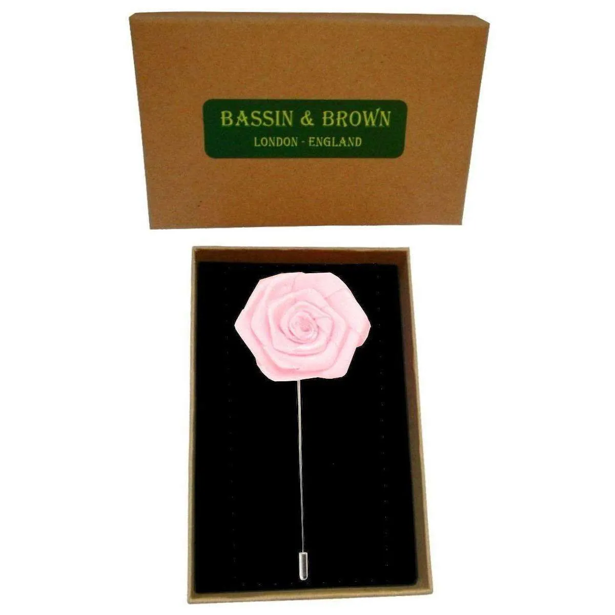 Bassin and Brown Rose Flower Lapel Pin - Pastel Pink