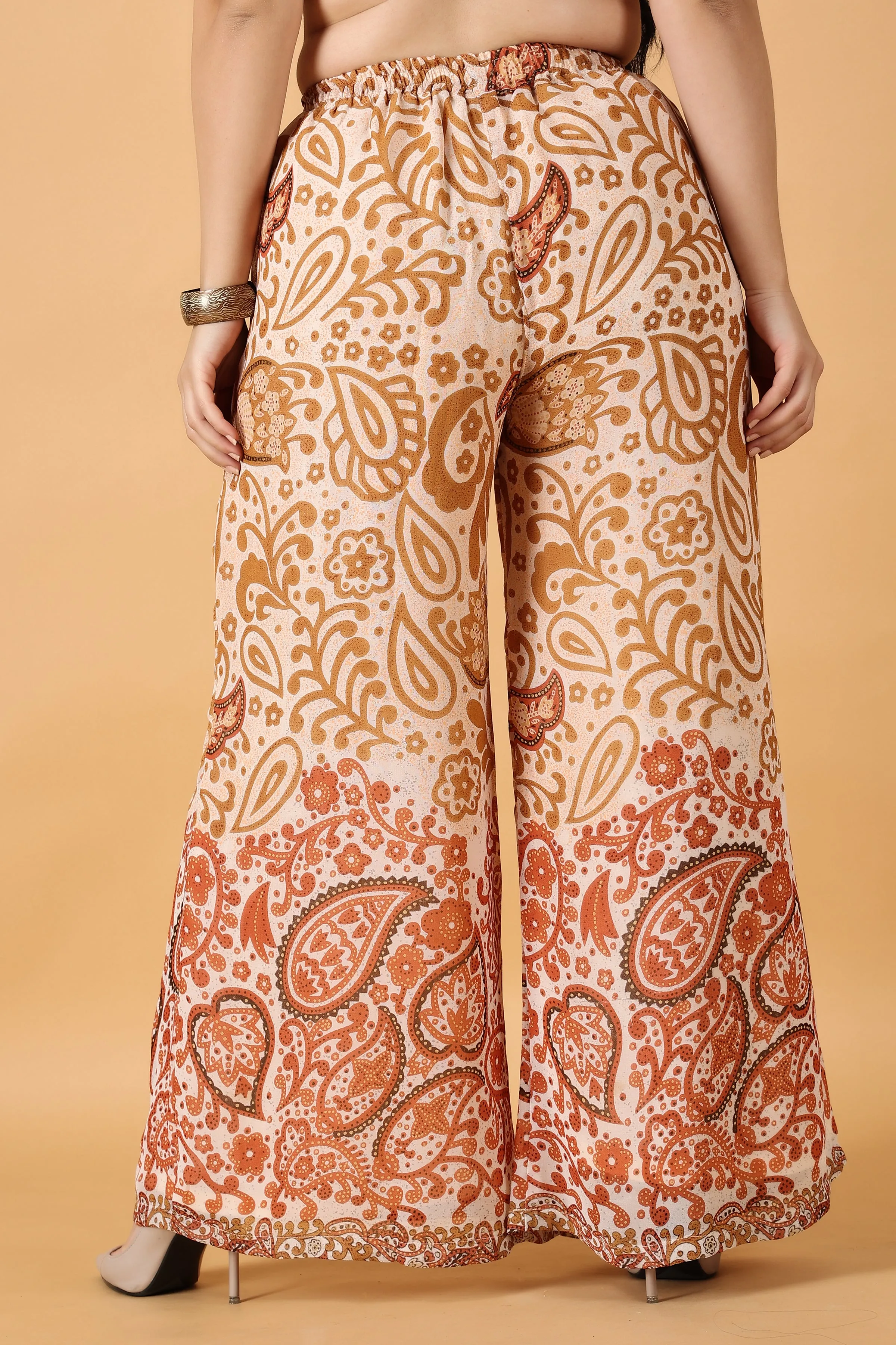 Beige Printed Georgette Palazzo