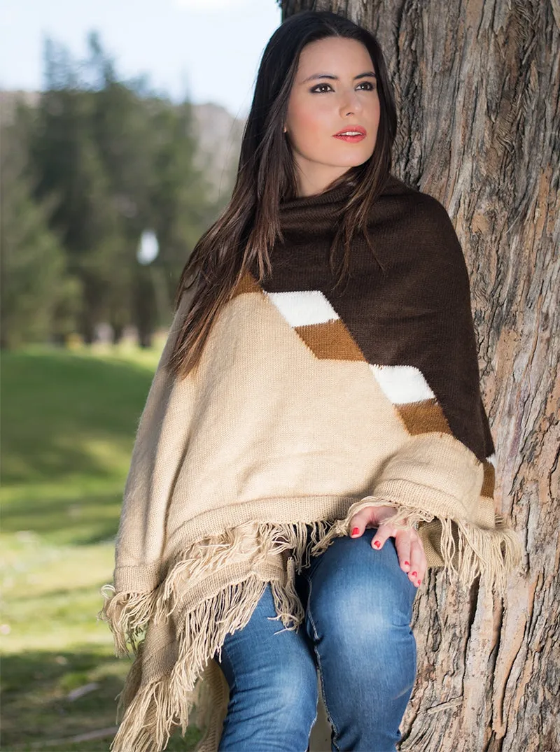 Bicolor Alpaca Shawl Open Poncho