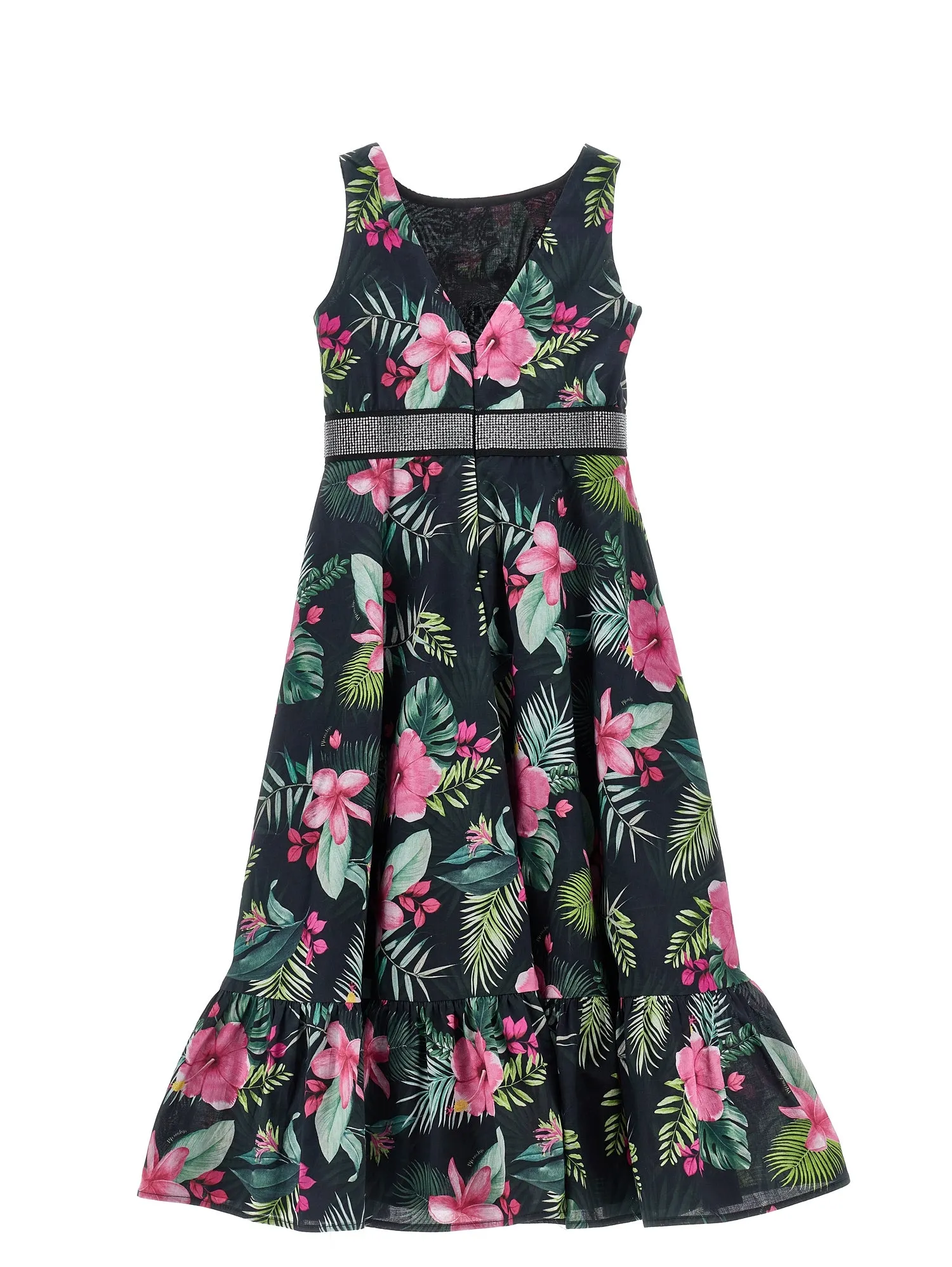 Black Jungle Flower Print Midi Dress