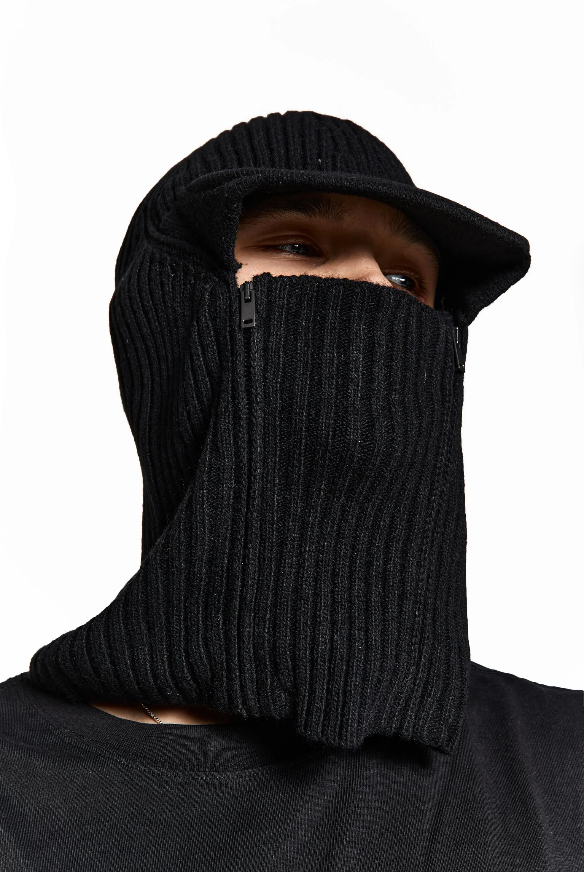 Black Knitted Cocoon Cap Balaclava