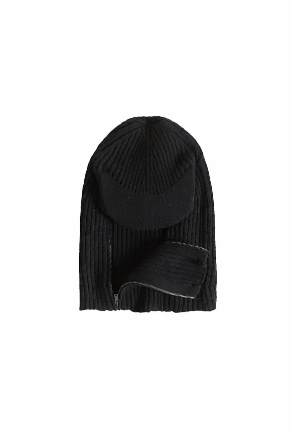 Black Knitted Cocoon Cap Balaclava