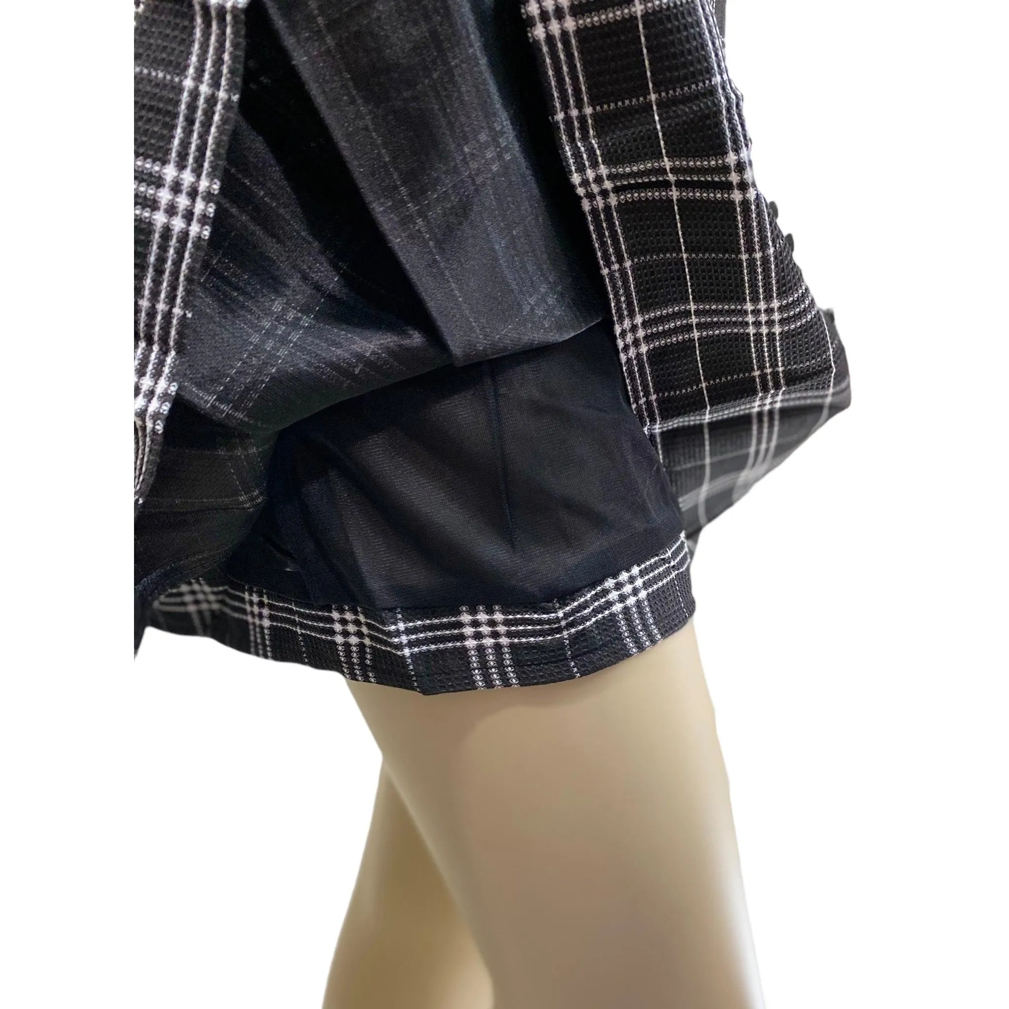 Black Plaid Pleated Mini Skirt