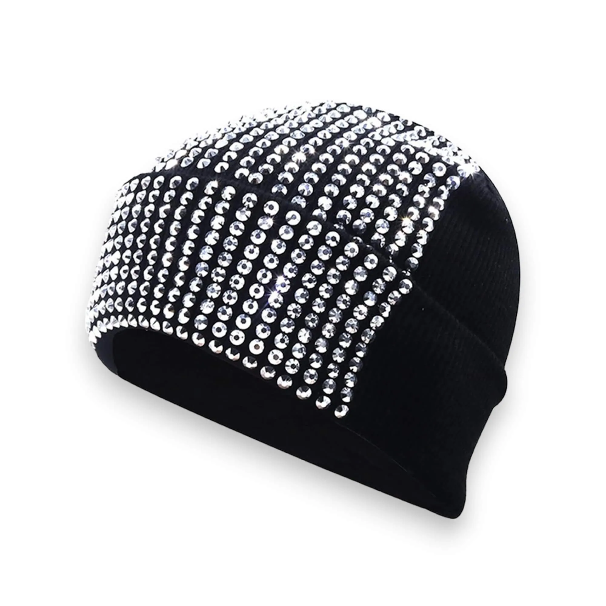 Black Rhinestone Studs Winter Beanie Cap