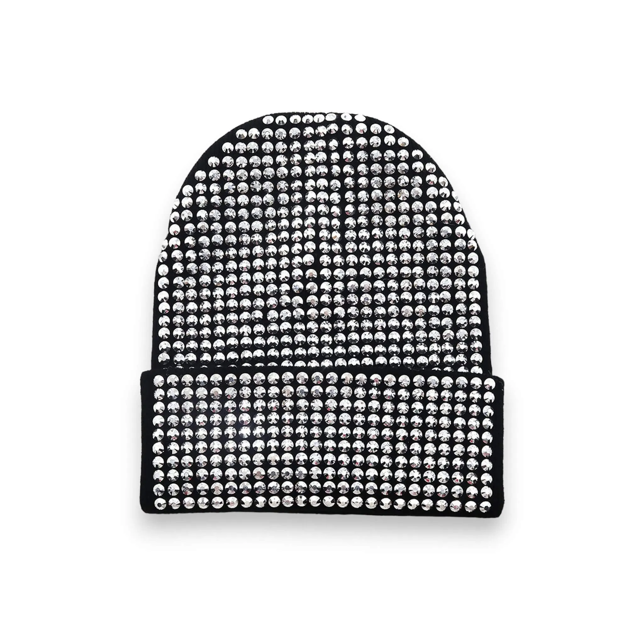 Black Rhinestone Studs Winter Beanie Cap