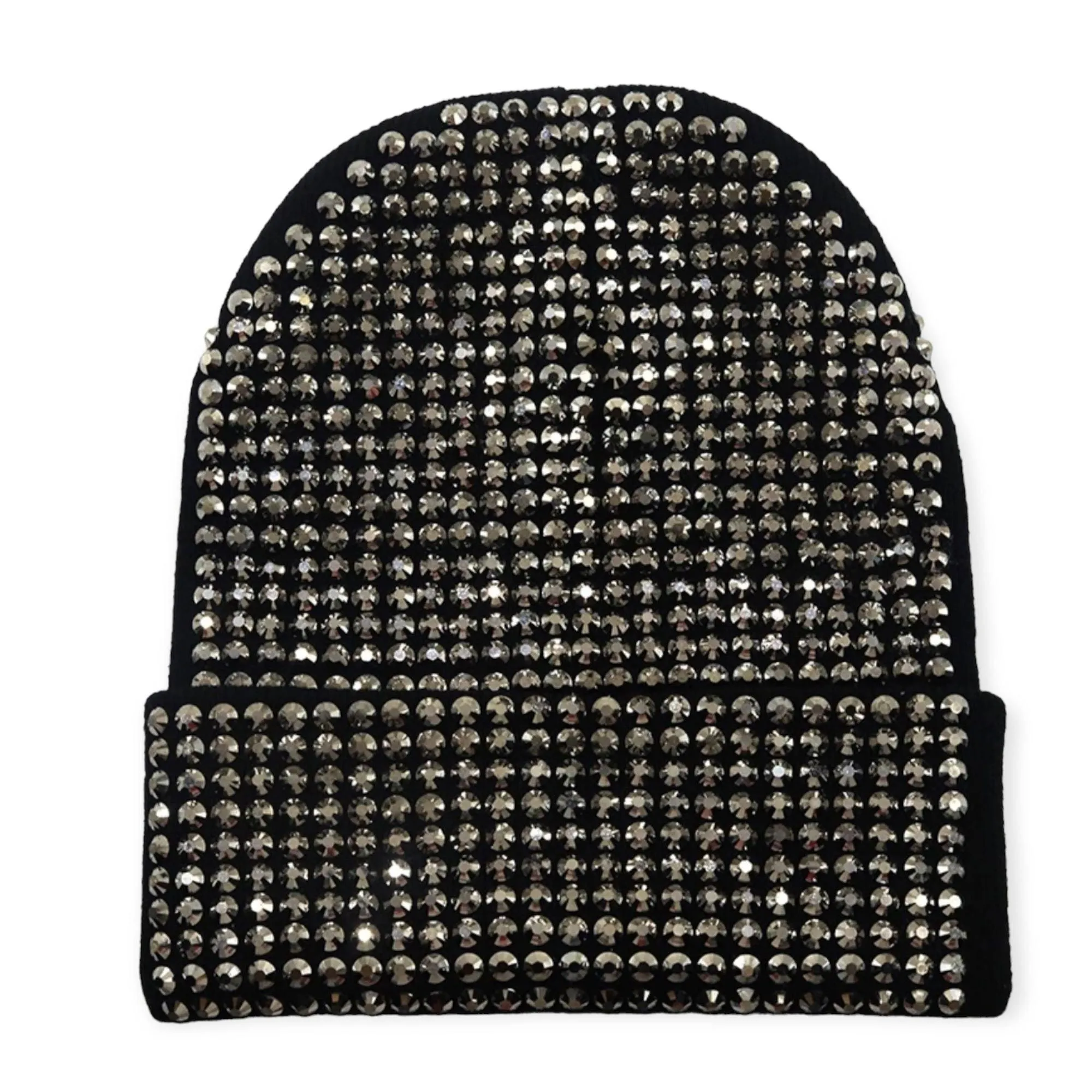 Black Rhinestone Studs Winter Beanie Cap