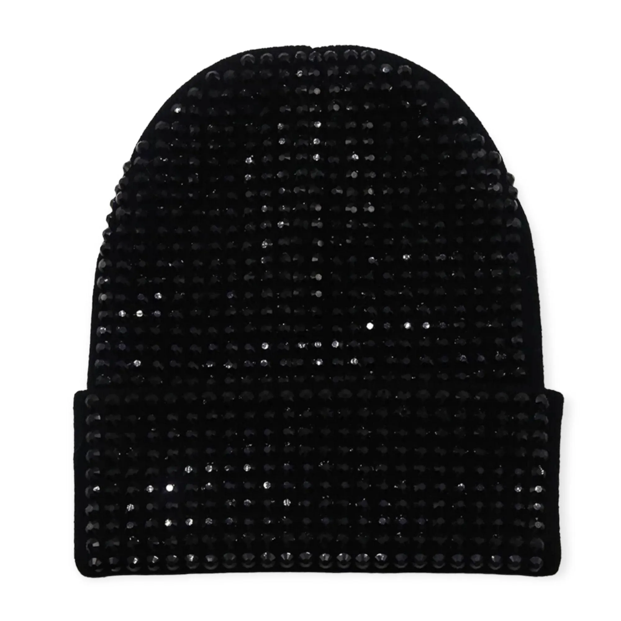 Black Rhinestone Studs Winter Beanie Cap