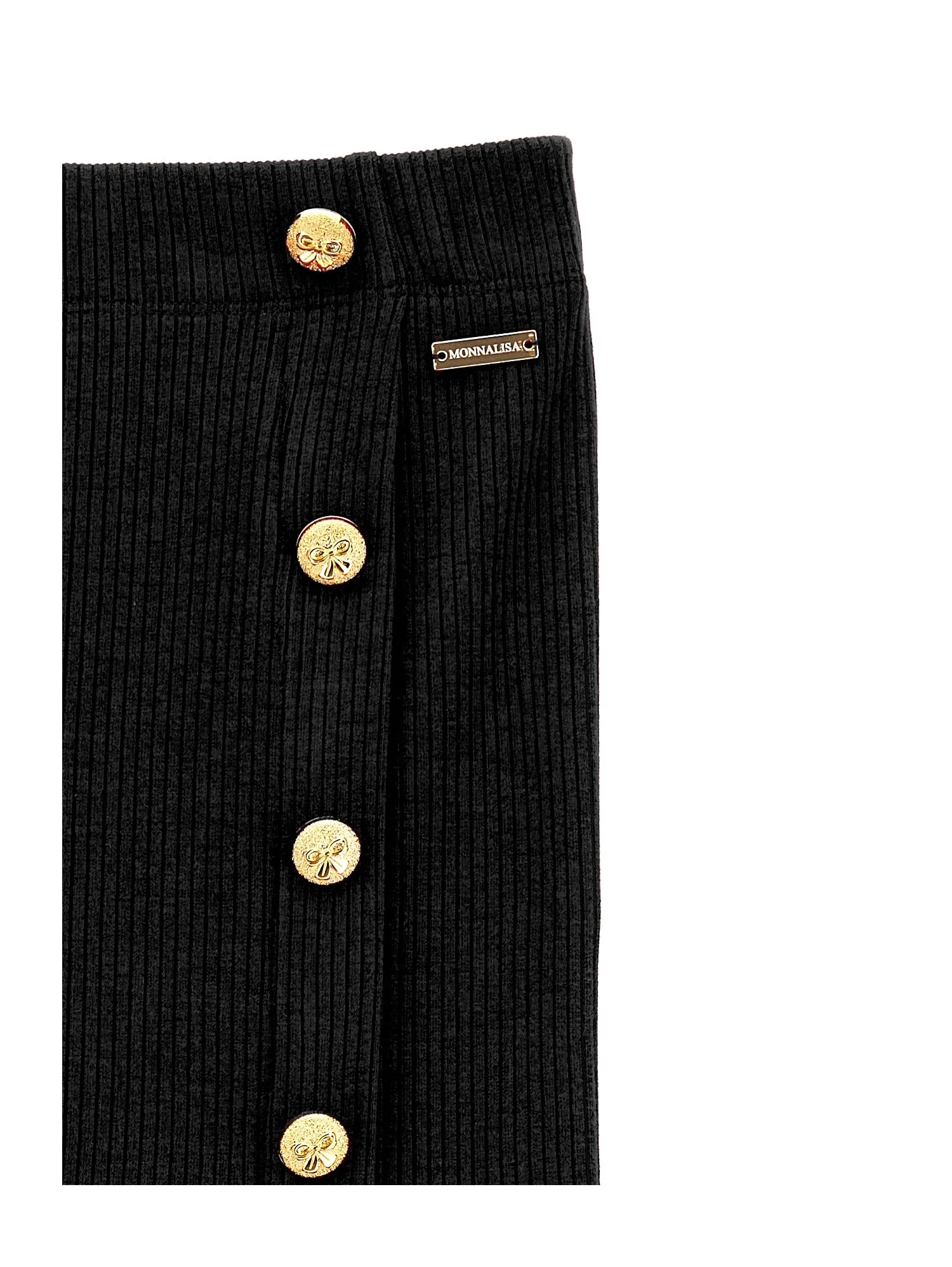 Black Ribbed Maxi Skirt with Gold Buttons