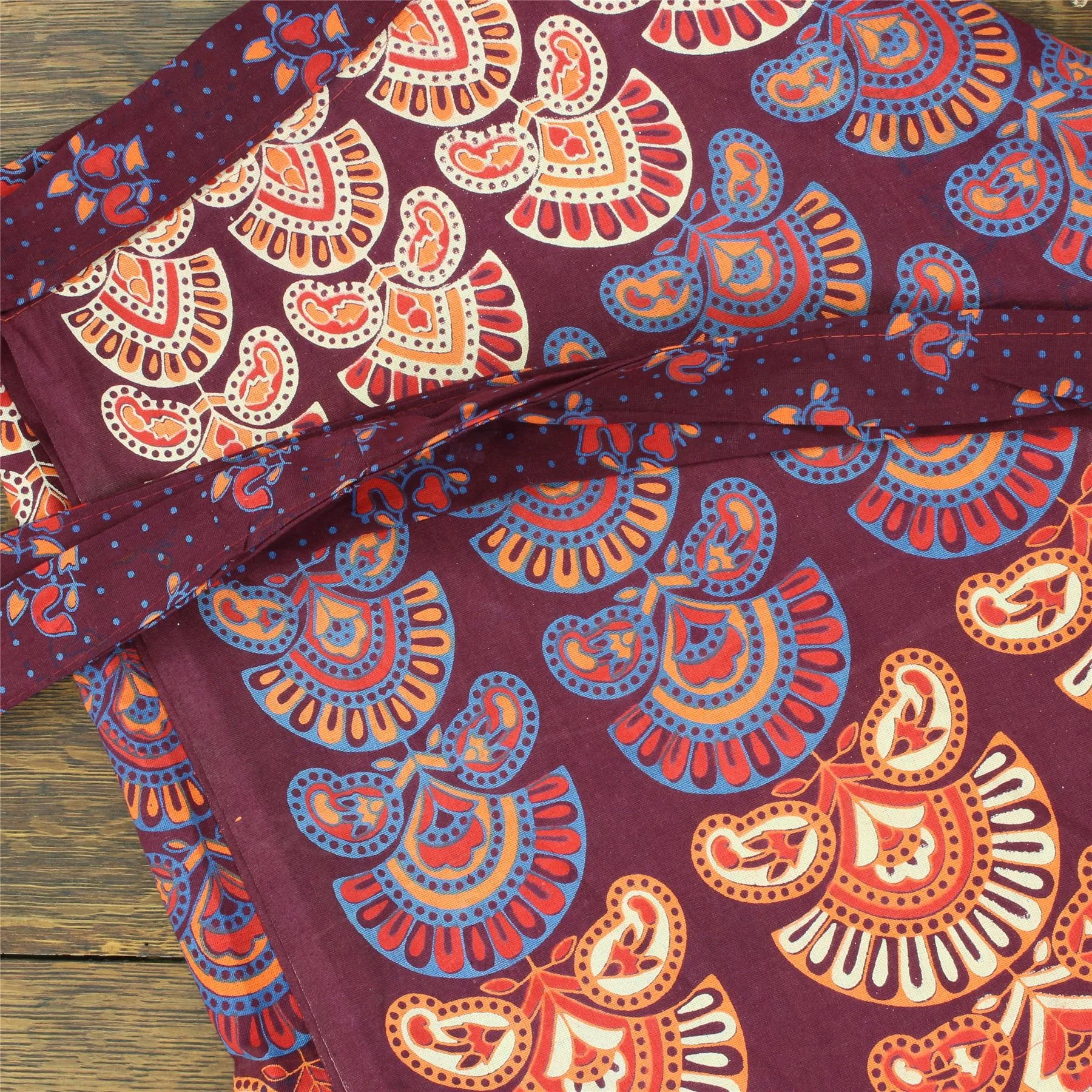 Block Print Mandala Maxi Wrap Skirt - Maroon