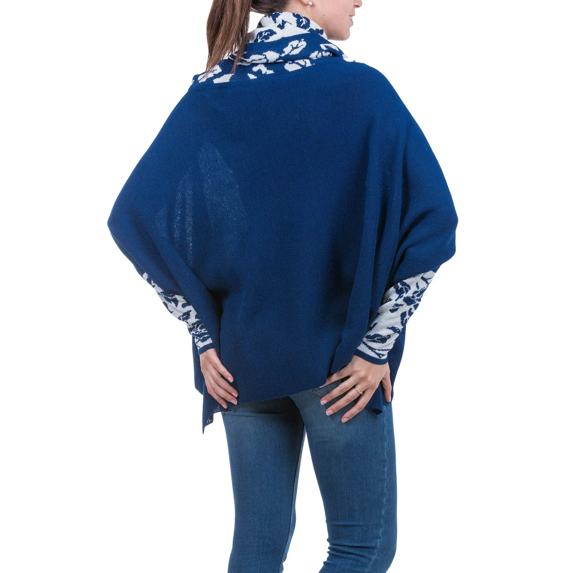 Blue Roses Poncho with Sleeves