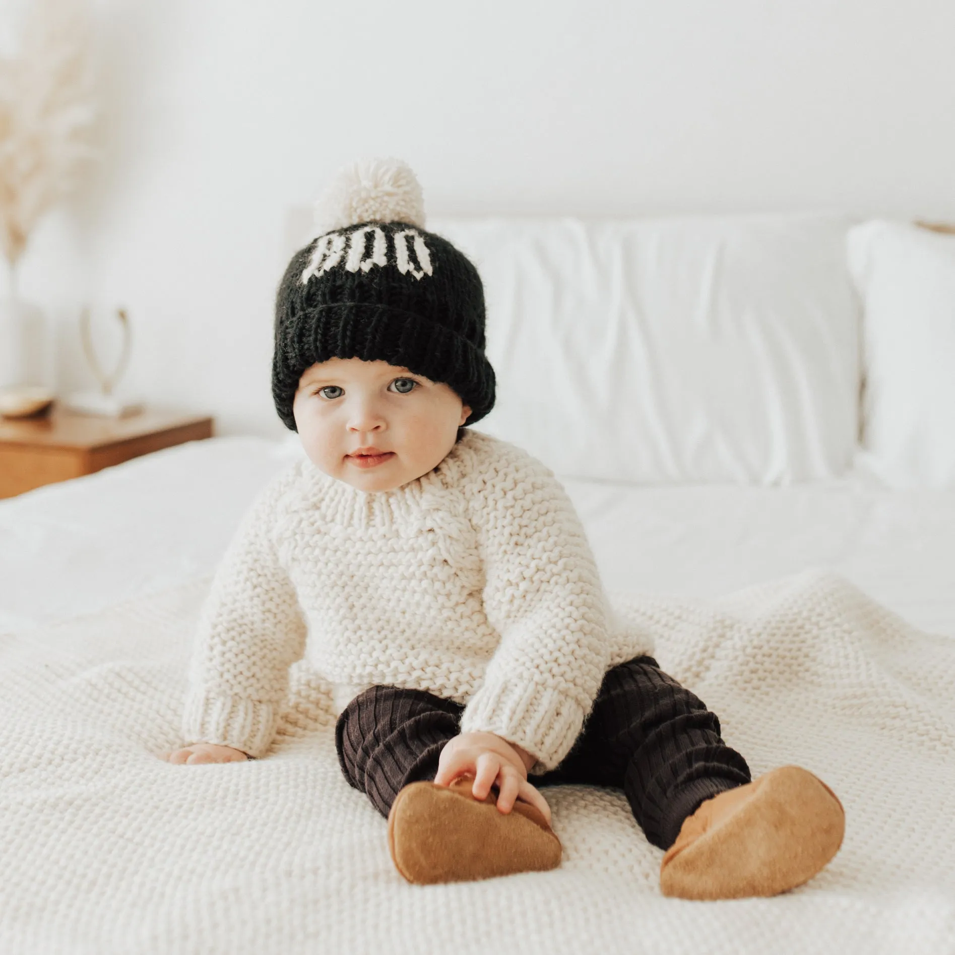 BOO Black Hand Knit Beanie Hat