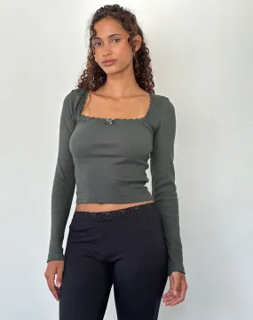 Bovita Long Sleeve Ribbed Top in Beluga Grey