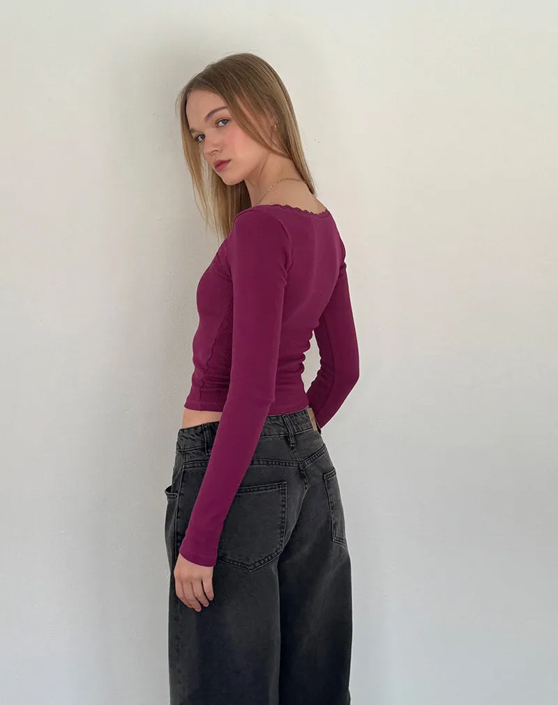 Bovita Long Sleeve Ribbed Top in Berry