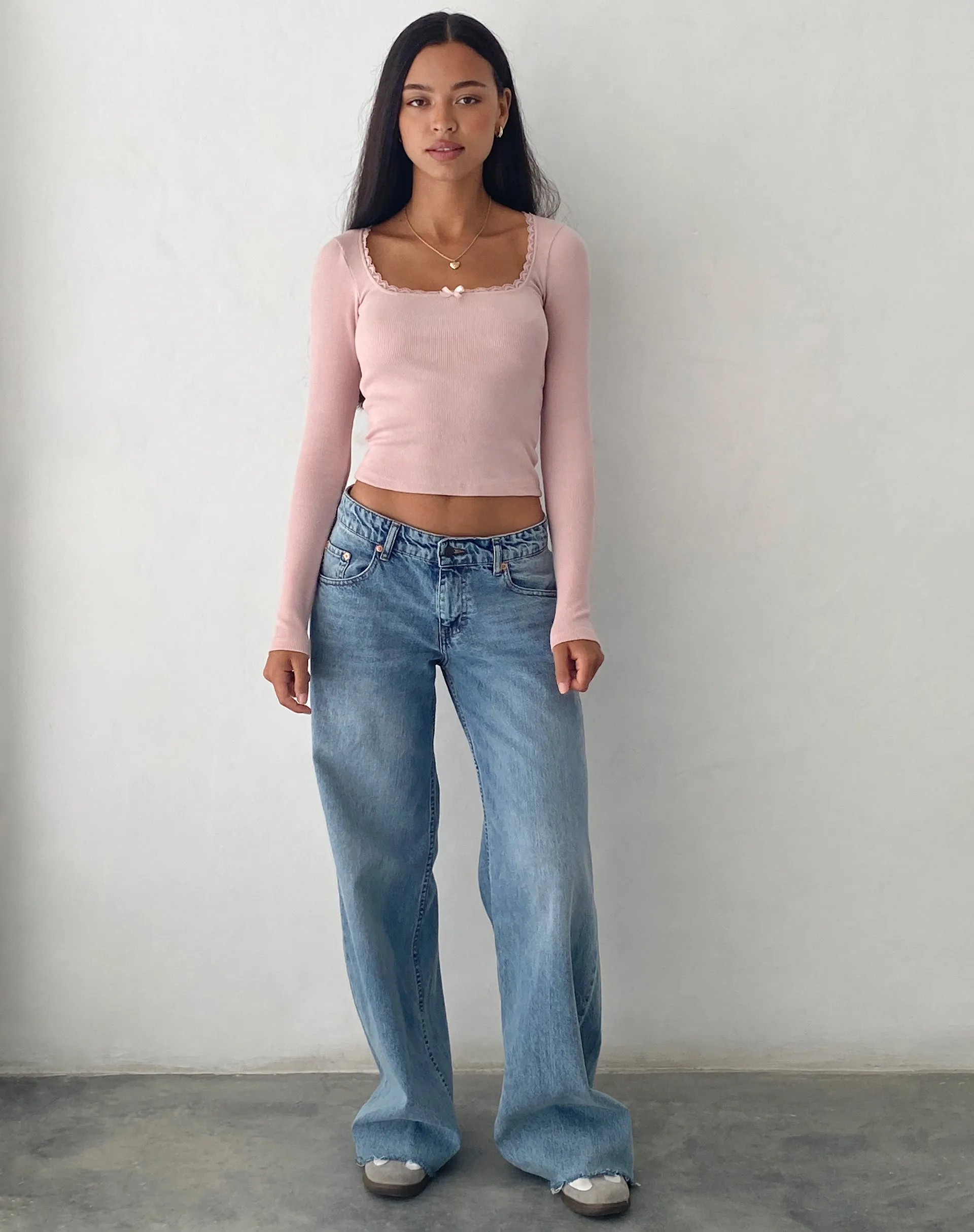 Bovita Long Sleeve Top in Rib Pink