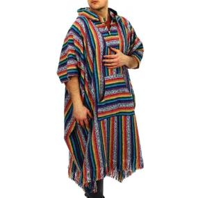 Brushed Cotton Long Hooded Poncho - Rainbow