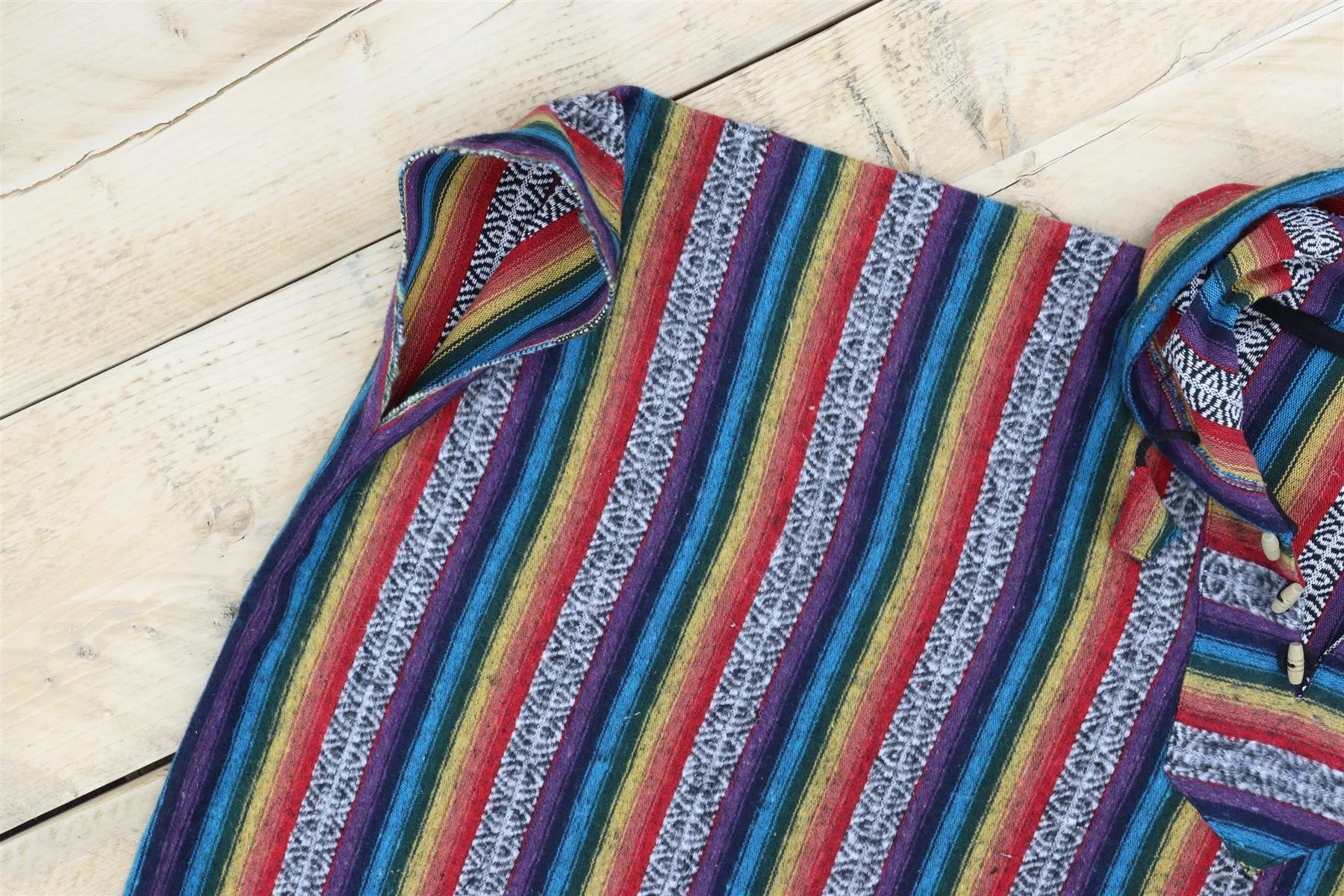 Brushed Cotton Long Hooded Poncho - Rainbow