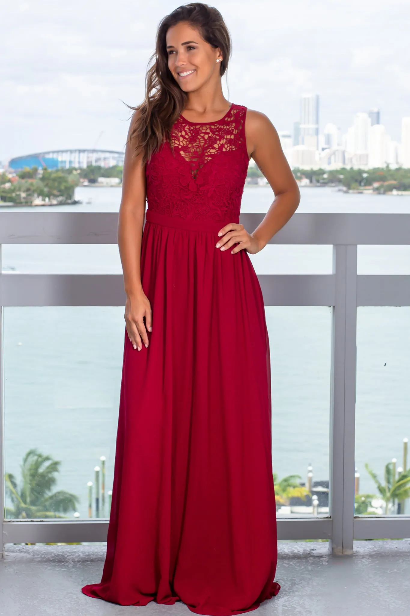 Burgundy Lace Maxi Dress