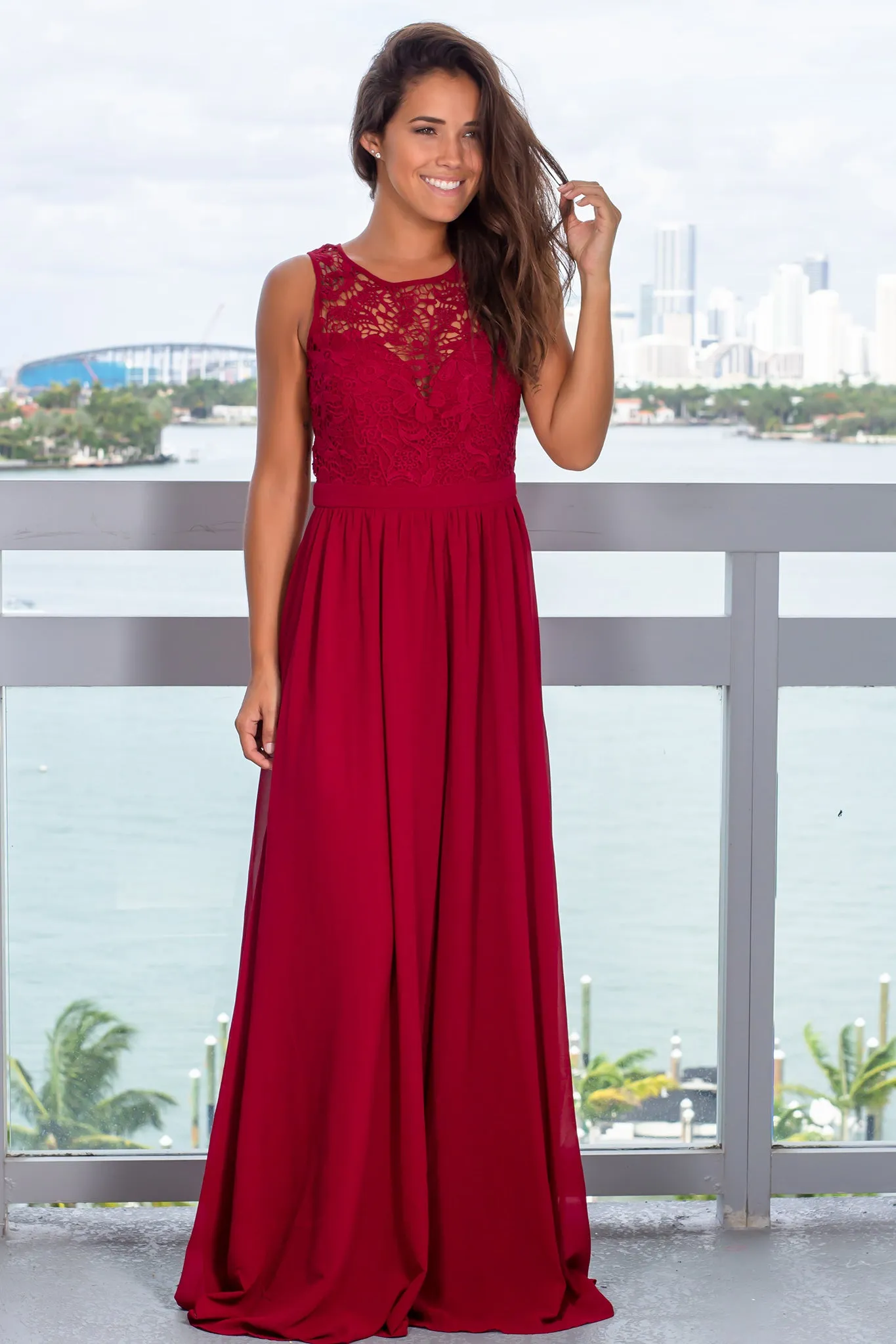 Burgundy Lace Maxi Dress