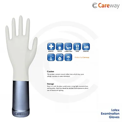 Careway Surgical Latex Disposable Medical Examination Hand Gloves - Pack of 100, Medium( White)