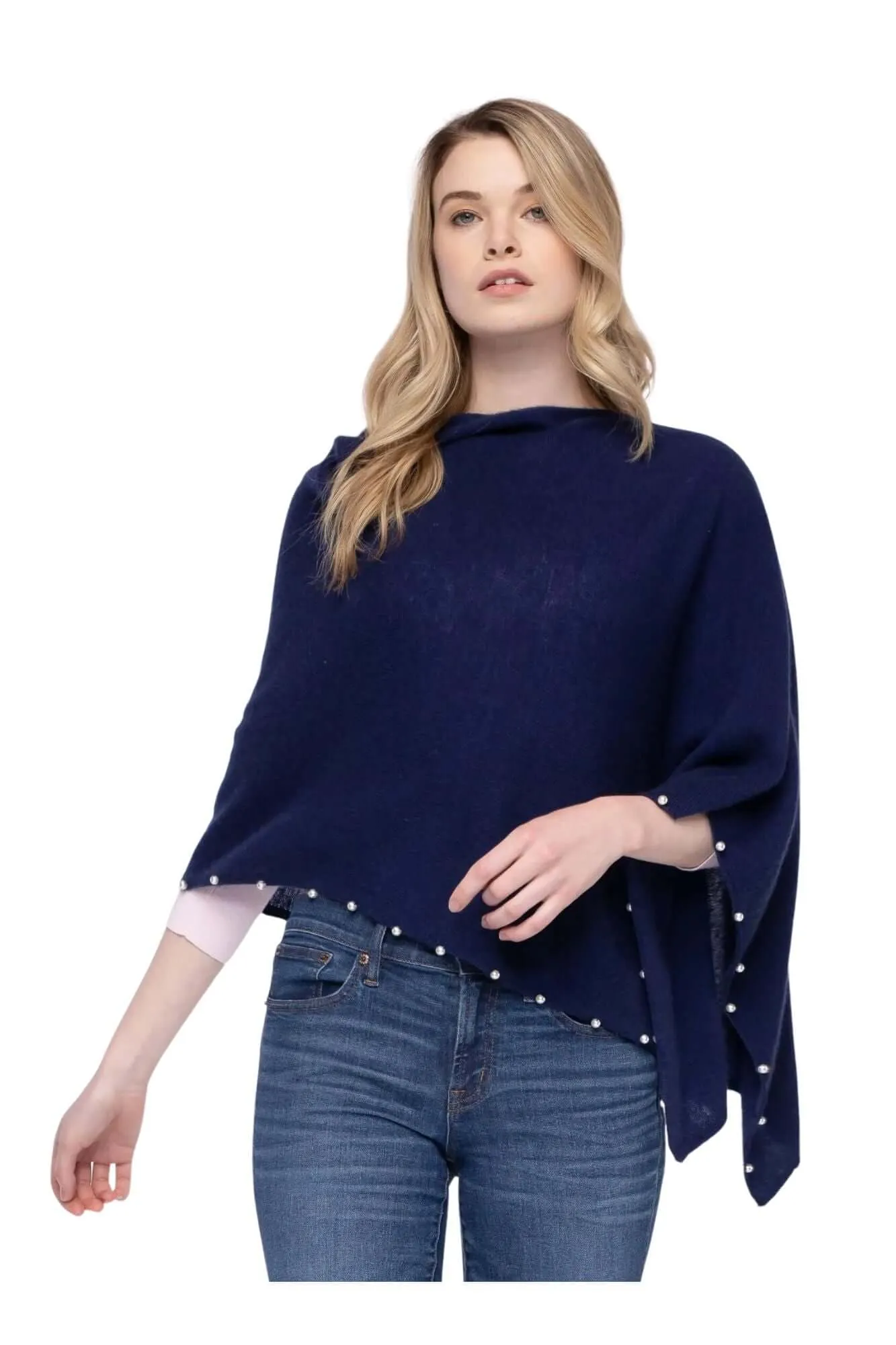 Cashmere Pearl Trim Dress Topper Poncho